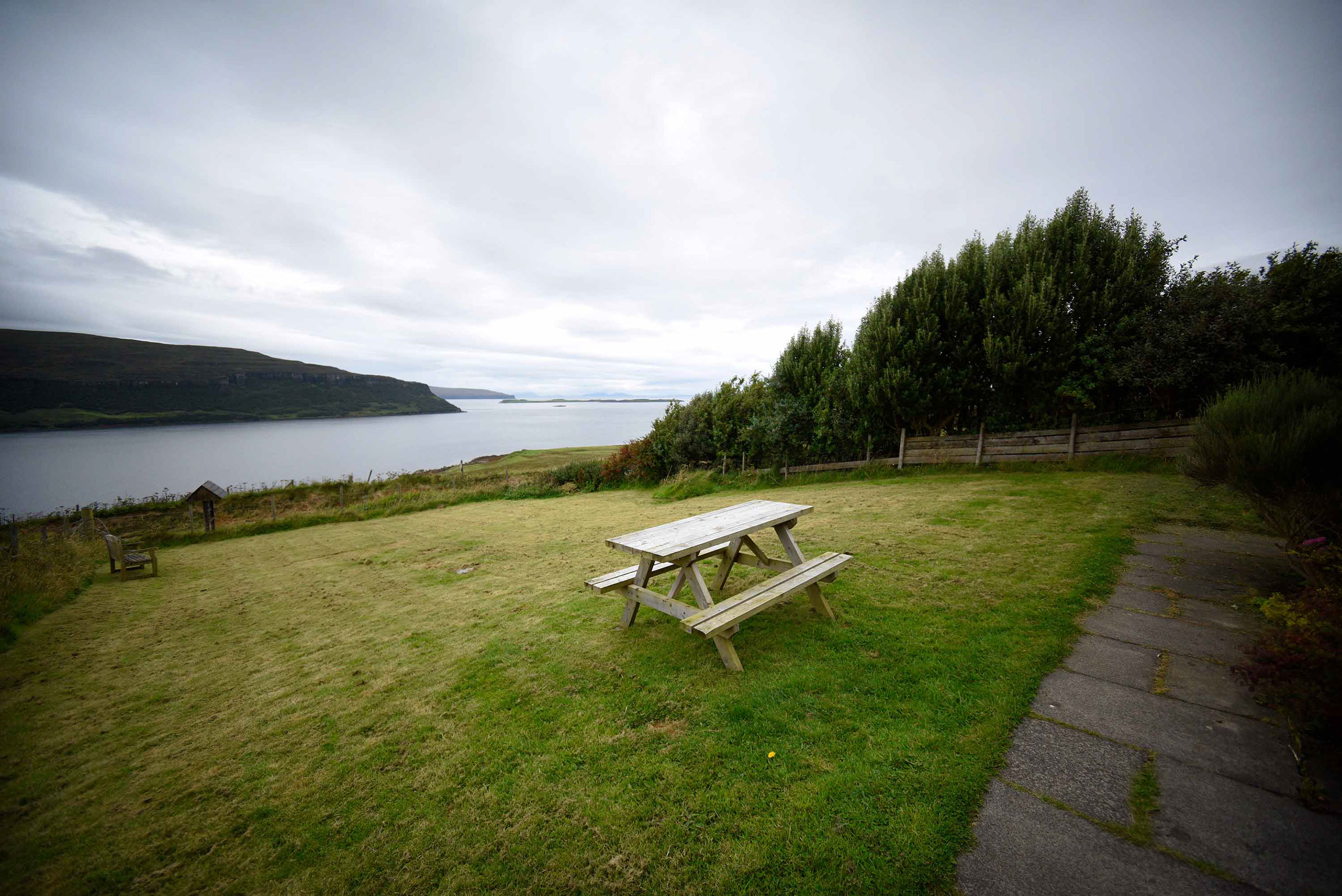 Outside seating area at our Self Catering Accommodation in Waternish with sea views